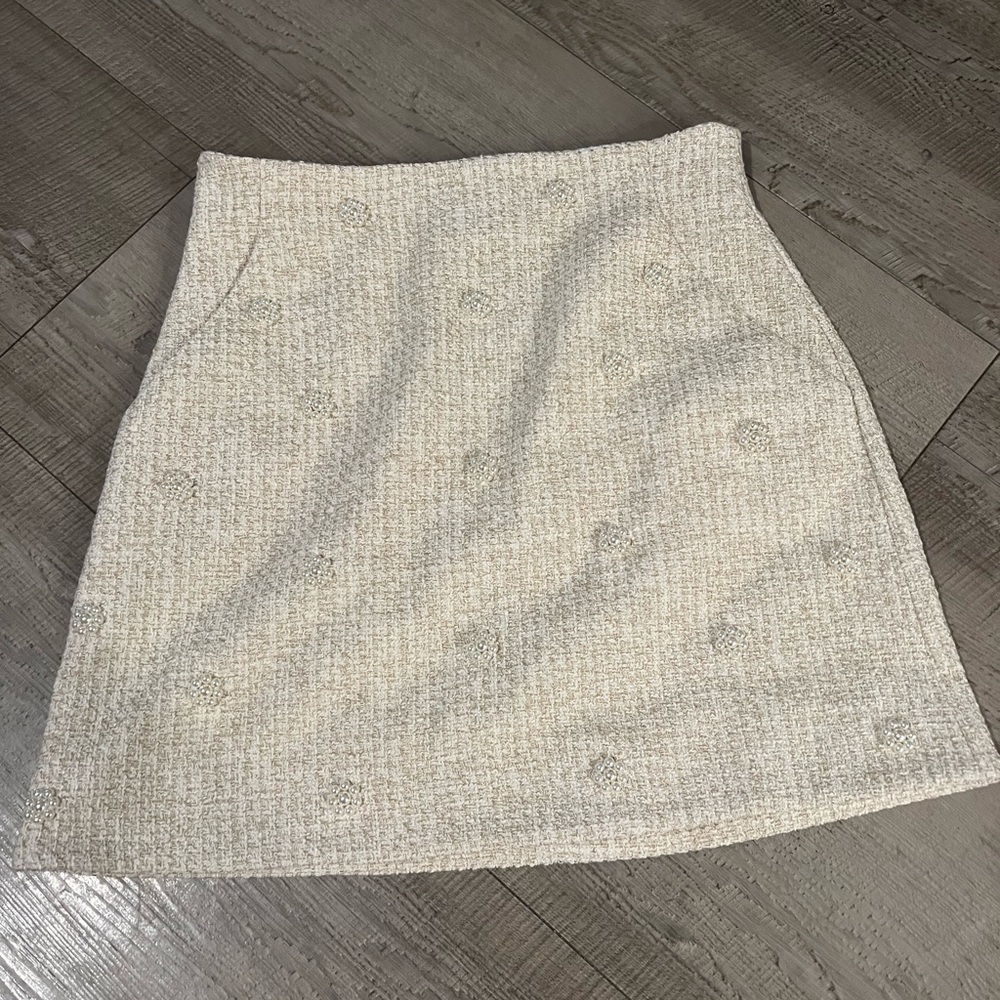 & Other stories women’s pearl bead mini skirt, cream, size 6
